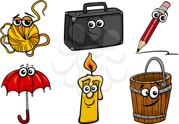 Cartoon illustration of funny objects characters clip art set