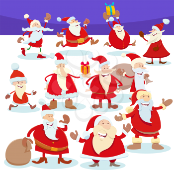 Cartoon illustration of Santa Claus characters group on Christmas time