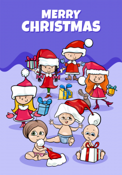 Cartoon illustration design or greeting card with children characters on Christmas time