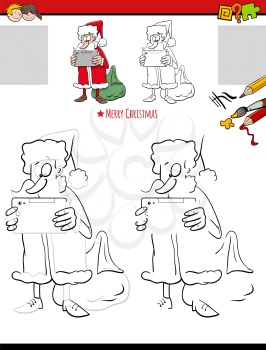Cartoon illustration of drawing and coloring educational activity for children with Santa Claus Christmas character