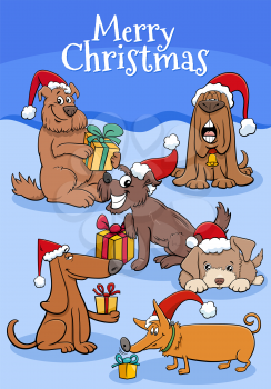 Cartoon illustration design or greeting card with dogs characters on Christmas time