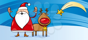 Royalty Free Clipart Image of Santa and a Reindeer