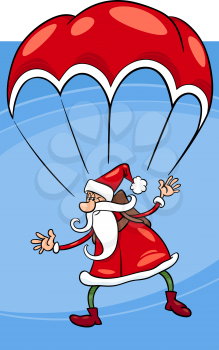 Royalty Free Clipart Image of Santa With a Parachute