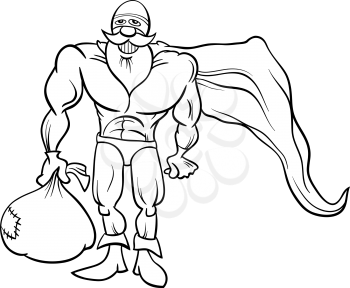 Royalty Free Clipart Image of a Superhero Santa With a Sack of Toys