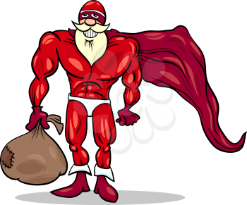 Royalty Free Clipart Image of Santa Superhero With a Sack of Toys