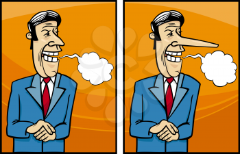 Royalty Free Clipart Image of a Man Telling a Story and His Nose Grows