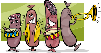 Royalty Free Clipart Image of a Marching Sausages