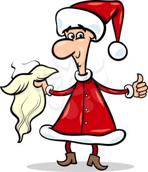 Cartoon Illustration of Man wearing Santa Claus Costume on Christmas Time