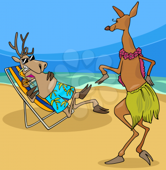 Royalty Free Clipart Image of a Stag Watching a Doe Do the Hula