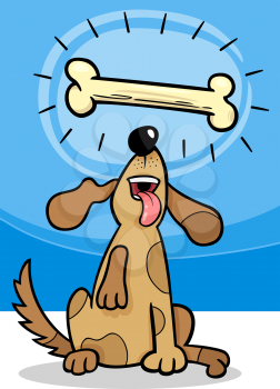 Royalty Free Clipart Image of a Little Dog With a Big Bone