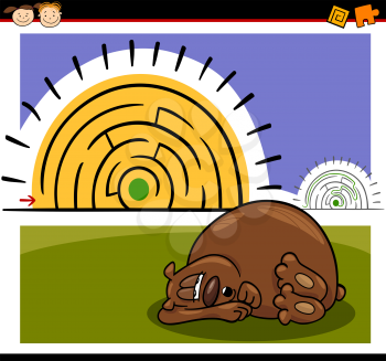 Cartoon Illustration of Education Maze or Labyrinth Game for Preschool Children with Funny Sleeping Bear Animal