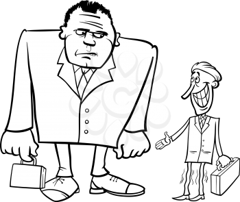 Royalty Free Clipart Image of a Large and a Small Businessman