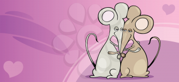 Royalty Free Clipart Image of Two Mice in Love
