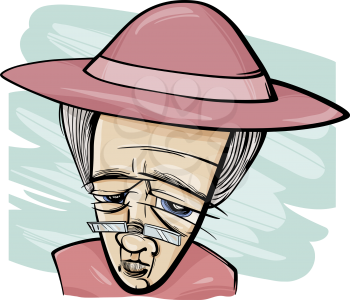 Royalty Free Clipart Image of an Elderly Woman in a Hat