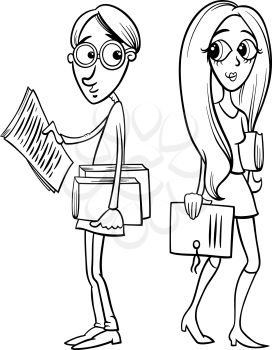 Black and White Cartoon Illustration of Cute Students Couple for Coloring Book