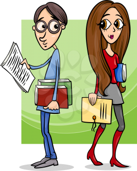 Cartoon Illustration of Cute Students Couple in Love