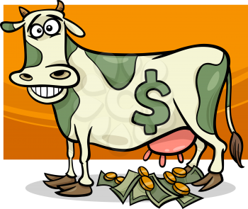 Cartoon Humor Concept Illustration of Cash Cow Saying