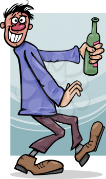 Cartoon Concept Illustration of Drunk Guy with Empty Bottle