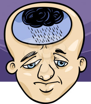 Cartoon Concept Illustration of Sad Man in Depression