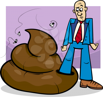 Cartoon Concept Illustration of Shit Happens Expression or Man who Trod in Big Poop