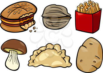 Cartoon Illustration of Food Objects Clip Art Set