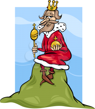 Cartoon Humor Concept Illustration of King of the Hill Saying or Proverb