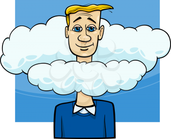 Cartoon Humor Concept Illustration of Head in the Clouds Saying or Proverb
