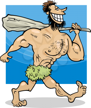 Cartoon Illustration of Funny Prehistoric Caveman Character