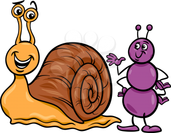 Cartoon Illustration of Ant Insect and Snail Characters