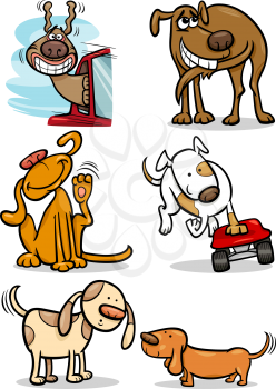 Cartoon Illustration of Funny Cute Dogs Set