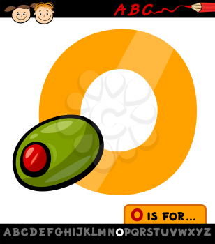 Cartoon Illustration of Capital Letter O from Alphabet with Olive for Children Education
