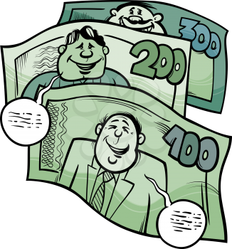 Cartoon Humor Concept Illustration of Money Talks Saying or Proverb