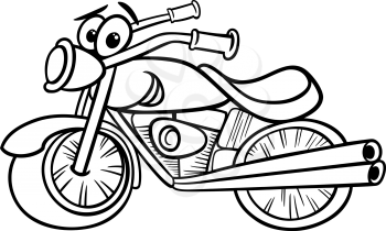 Black and White Cartoon Illustration of Funny Motor Bike Vehicle or Chopper Comic Mascot Character for Coloring Book