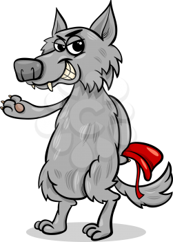 Cartoon Illustration of Bad Wolf Character from Little Red Riding Hood Fairy Tale