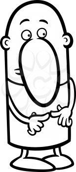 Black and White Cartoon Illustration of Ashamed or Shy Funny Guy Character for Coloring Book