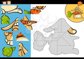 Cartoon Illustration of Education Jigsaw Puzzle Game for Preschool Children with Funny Rabbit with Carrot Character