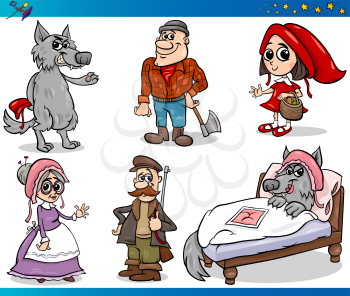 Cartoon Illustrations Set of Little Red Riding Hood Fairy Tale Characters