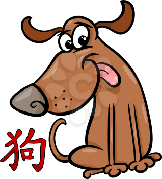 Cartoon Illustration of Dog Chinese Horoscope Zodiac Sign
