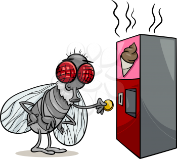 Cartoon Illustration of Funny Fly and Vending Machine with Poo Snack