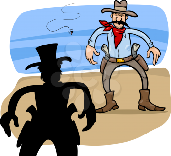 Cartoon Illustration of Two Gunmen or Cowboys Gunfight Duel