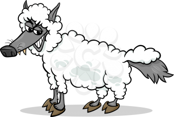Cartoon Humor Concept Illustration of Wolf in Sheeps Clothing Saying or Proverb