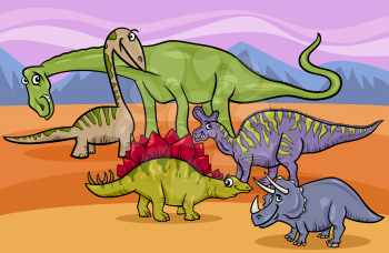Cartoon Illustration of Funny Prehistoric Dinosaurs Characters Group