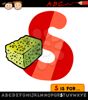 Cartoon Illustration of Capital Letter S from Alphabet with Sponge for Children Education
