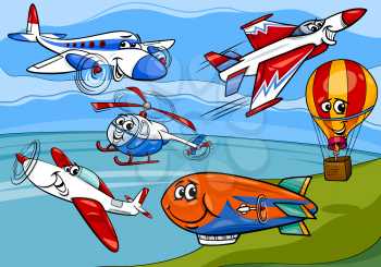 Cartoon Illustration of Funny Planes and Aircraft Characters Group