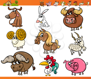Cartoon Illustration Set of Cute Farm Animals Characters