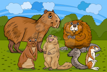 Cartoon Illustrations of Funny Rodents Mammals Animals Mascot Characters Group