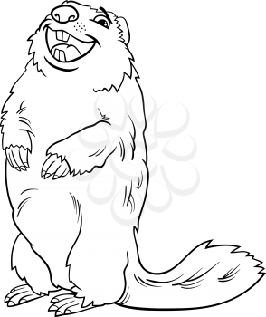 Black and White Cartoon Illustration of Funny marmot Animal for Coloring Book