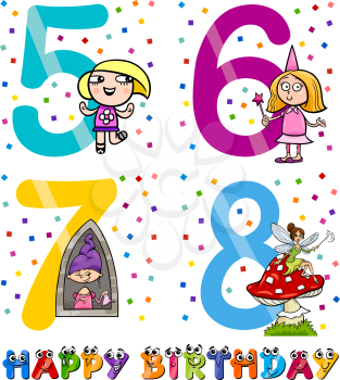 Cartoon Illustration of the Happy Birthday Anniversary Designs for Girls