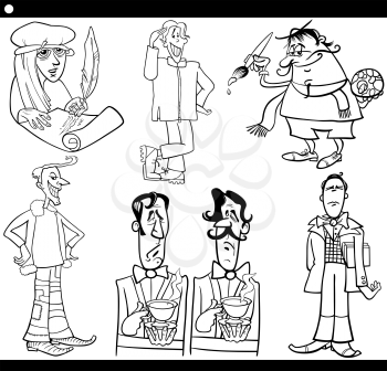 Black and White Cartoon Illustration Set of Funny Eccentric Men Characters for Coloring Book