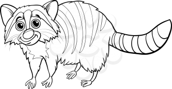 Black and White Cartoon Illustration of Cute Raccoon Animal for Coloring Book